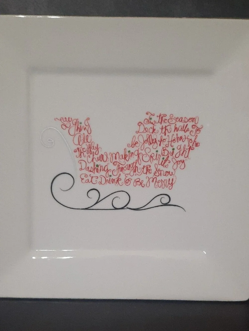 St. Nicholas Square Eat, Drink & Be Merry Christmas Sleigh Square Plate - Picture 2 of 6